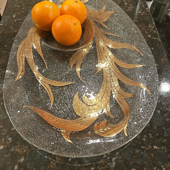 Elegant Glass Serving Platter with Gold Accents - Picture 2 of 10